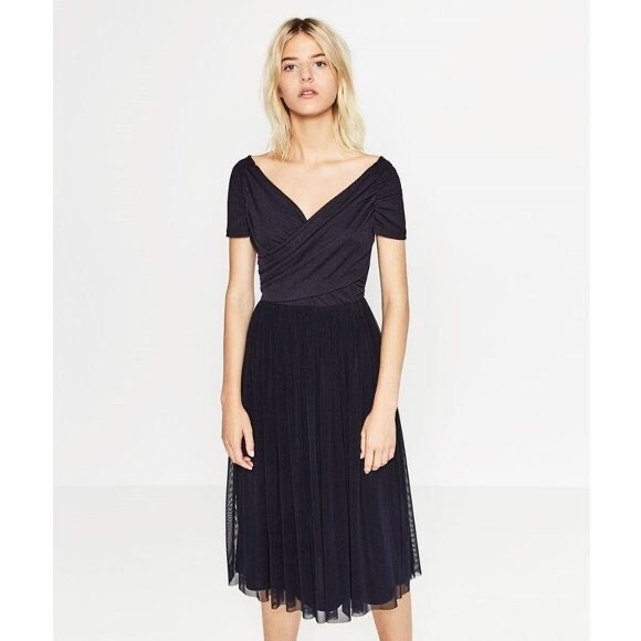 Zara Dresses & Skirts - SOLD✖️Zara NWT Women’s Ballerina Tulle Wrap Dress Navy Blue Midi Skirt || Small